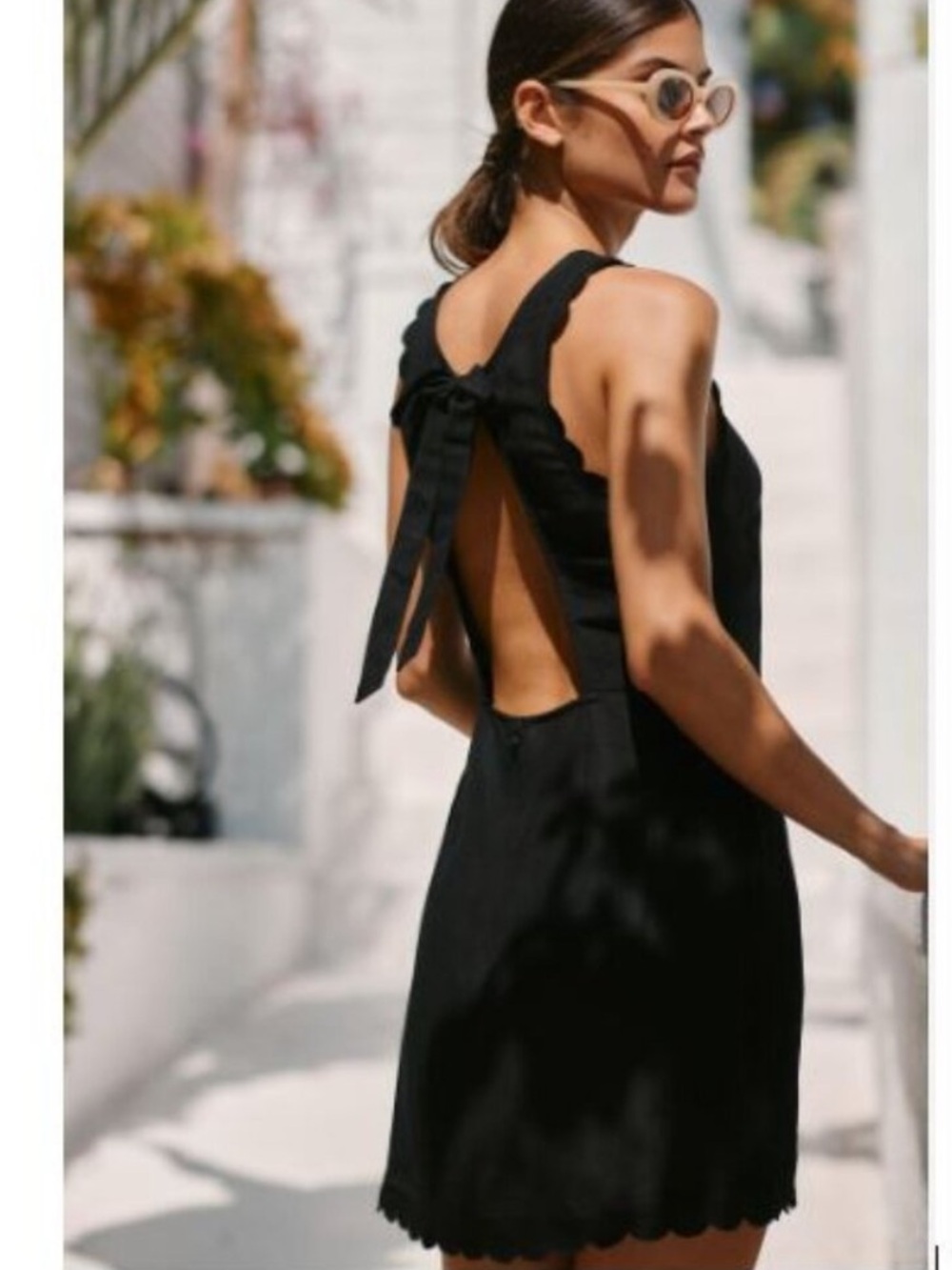 Anthropologie Black Scallop-Edge Sleeveless Shift Open Back Dress Size XS - Picture 2 of 5